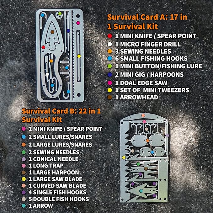 PSKOOK 12 Pcs Survival Multitool Card Emergency Camping Tool EDC Kit in Your Wallet Outdoor Hunting Fishing Hiking Gear