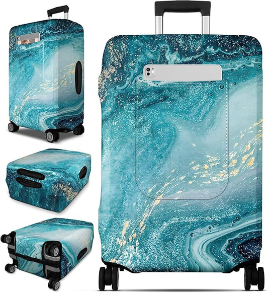 Slohif Luggage Cover for Suitcase Tsa Approved Protector - Luggage Sleeve Large Suit Case Cover Travel Stretch Baggage Case Protective Washable Fit 31-32 Inch Sea Wave XL