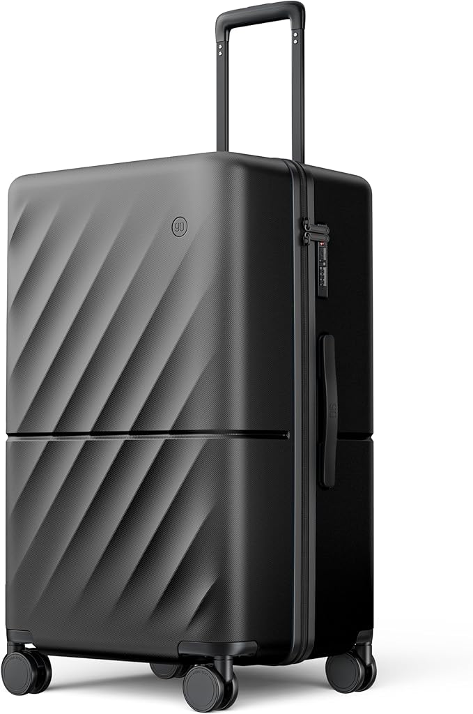 Trunk Luggage 26 Inch, Medium Checked Luggage with Double Spinner Wheels, Anti-Burst Zipper, Hard Case PC Suitcase, Lightweight Travel Luggage, TSA Approved (Onyx Black, Hudson)