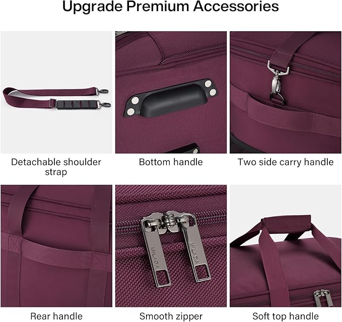MILADA Expandable Luggage Bags for Travel Foldable Suitcase with Wheels Collapsible Rolling Travel Duffle Bag Lightweight Large Suitcases without Telescoping Handle, Purple