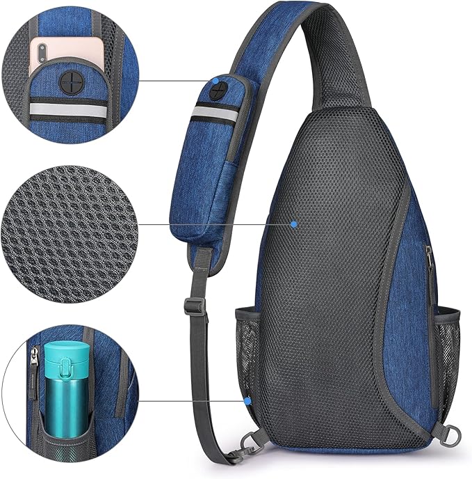 G4Free Sling Bag RFID Blocking Sling Backpack Crossbody Chest Bag Daypack for Hiking Travel(Dark Blue)