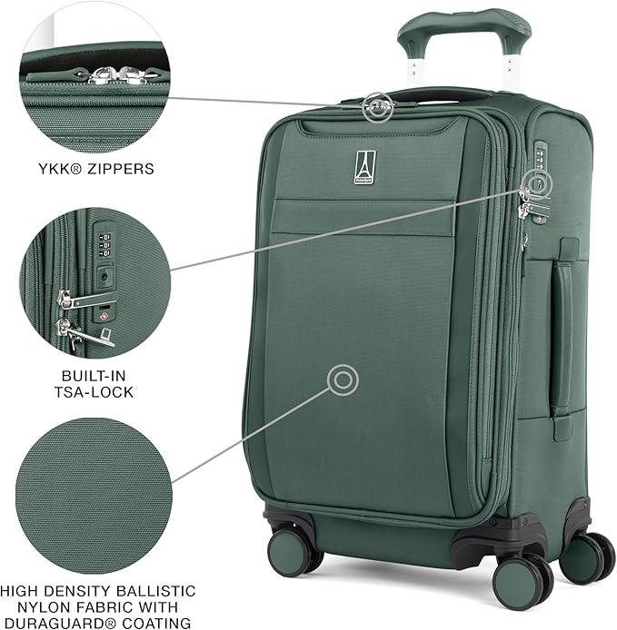 Travelpro VersaPack+ Lightweight Softside Expandable Carry on Luggage, 8 Spinner Suitcase, TSA Lock, Men and Women, Carry On 21-Inch, Desert Sage Green