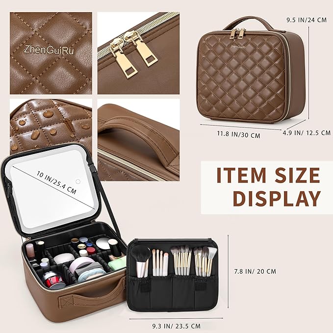 Travel Makeup Bag with LED Mirror – Waterproof Cosmetic Train Case with Adjustable Dividers, Portable Makeup Organizer and Toiletry Bag for Women, Pink Teens & Girls Gift