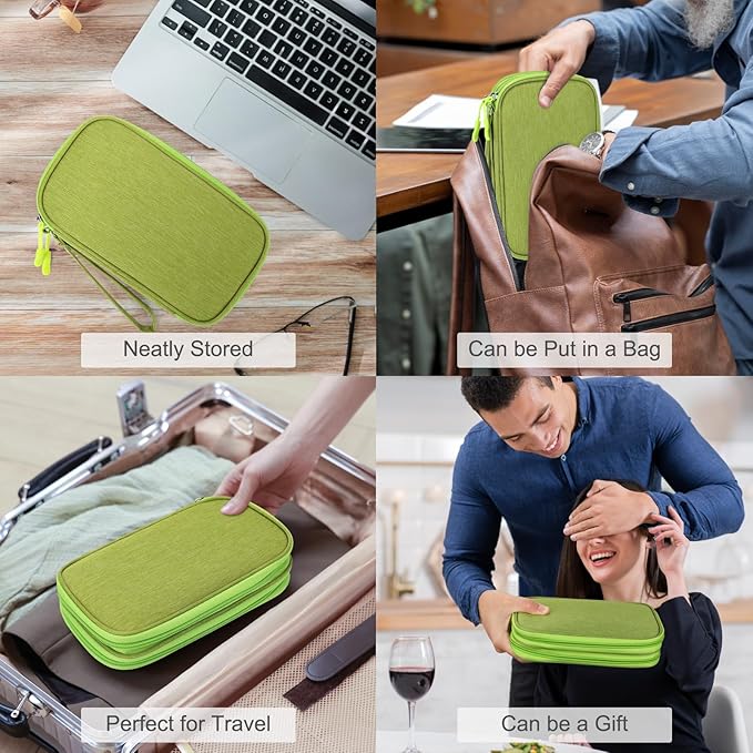 FYY Electronic Organizer, Travel Cable Organizer Bag Pouch Electronic Accessories Carry Case Portable Waterproof Double Layers Storage Bag for Cable, Cord, Charger, Phone, Earphone, Large Size, Green