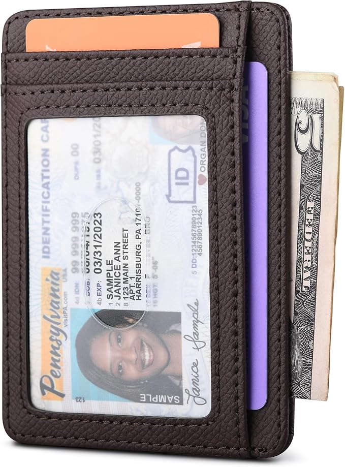 Buffway Slim Minimalist Front Pocket RFID Blocking Leather Wallets for Men and Women - Galaxy Coffee
