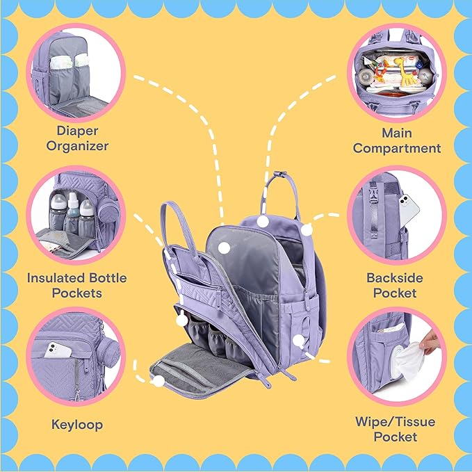 iniuniu Diaper Bag Backpack, 4 in 1 kit Large Unisex Baby Bags for Boys Girls, Waterproof Travel Back Pack with Diaper Pouch