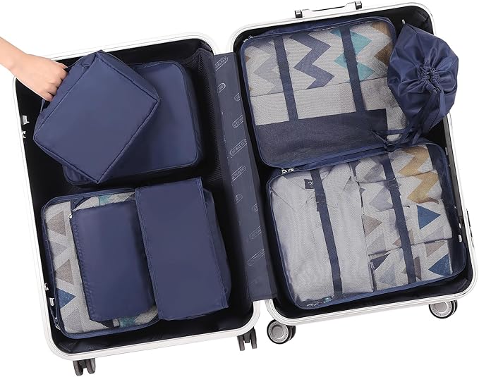 BAGAIL 8 Set Packing Cubes Luggage Packing Organizers for Travel Accessories-Indigo