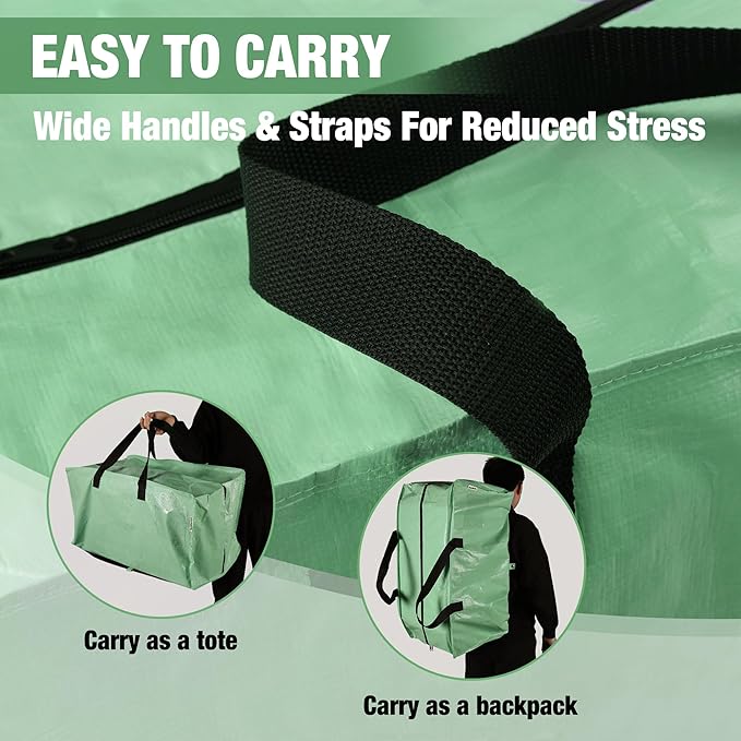 WORKPRO 6 Pack Extra Large Moving Bags with Zippers & Carrying Handles Backpack Straps, Heavy-Duty Storage Tote for Space Saving & Storage, Alternative to Moving Box (Green)
