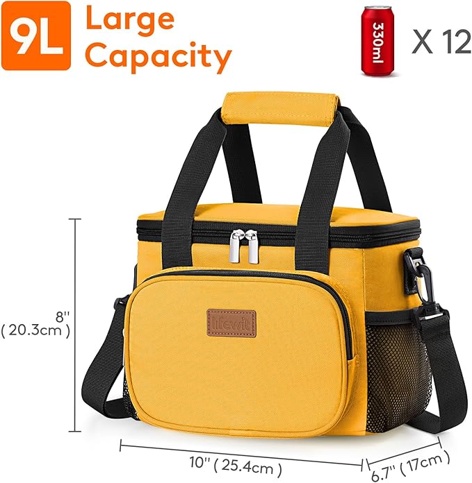 Lifewit Medium Lunch Bag Insulated Lunch Box Soft Cooler Cooling Tote for Adult Men Women, Orange 12-Can (9L)