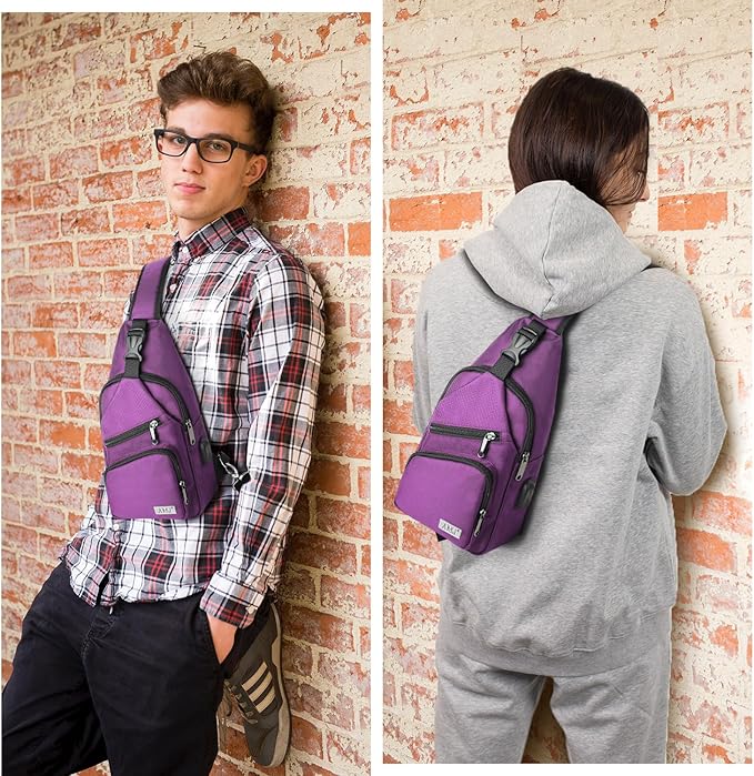 AMJ Crossbody Sling Bag Men Women, Casual Shoulder Backpack, Chest Daypack Satchel for Hiking Travel