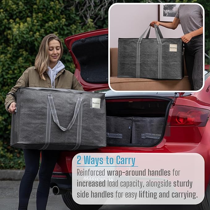 VENO 8 Pack Moving Bags, Heavy Duty, Moving Boxes Alternative, Packing Storage Supplies for Dorm Room Essentials with Zipper for Clothes, Extra Large Totes for Packaging (Dark Gray, 8 Pack)