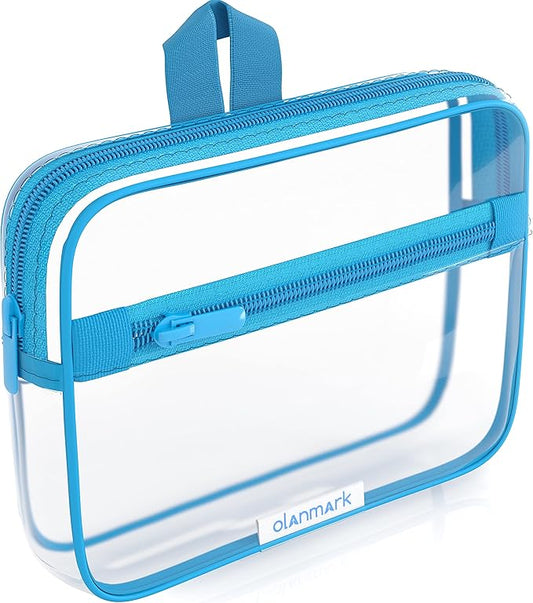 TSA Approved Toiletry Bag 3-1-1 Clear Travel Cosmetic Bag with Handle - Quart Size Bag with Zipper - Carry-on Luggage Clear Toiletry Bag for Liquids - Airport Airline TSA Compliant Color Blue