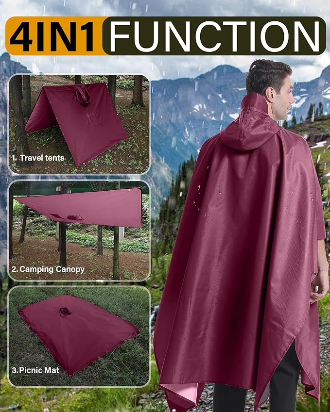 iCreek Hooded Rain Poncho with Pocket Waterproof Lightweight Unisex Raincoat Jacket for Hiking, Camping, Outdoor