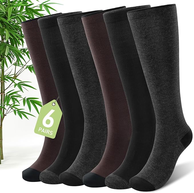 SONORAN Bamboo Viscose Compression Socks for Women & Men (6 Pairs) 20-30 mmHg Knee High Support for Nurses Travel Pregnant