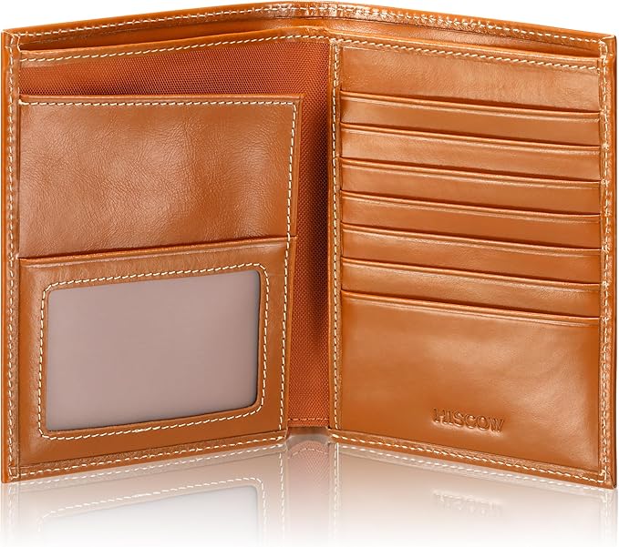 HISCOW Italian Leather Passport Holder for Travel - RFID Blocking Wallet Cover with Secure Organizer for Men & Women, US & Foreign Trips, Antiqued Brown