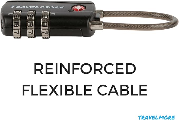 2 Pack TSA Approved Travel Combination Cable Luggage Locks for Suitcases & Backpacks - Black