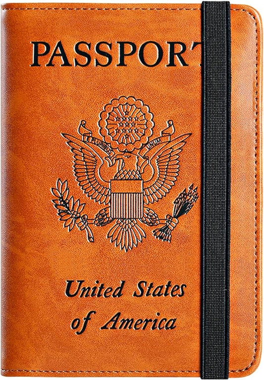 Passport Holder Cover Wallet Travel Essentials RFID Blocking Leather Card Case International Must Haves Travel Accessories for Women Men(101#Earthy Yellow)