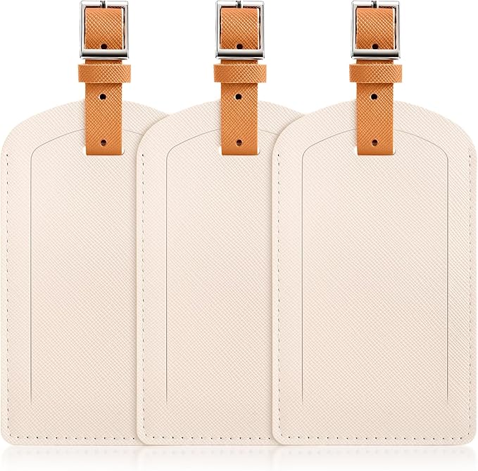 3 Pack Luggage Tags for Suitcases, TSA Approved Bag Tags, Baggage Tags with Privacy Protection, Travel Essentials Luggage Accessories, Ivory & Brown