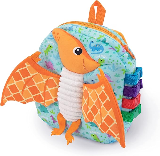 Buckle Toys Breezy Pterodactyl Dinosaur Toddler Backpack with Buckles & Toddler Learning Activities and Sensory Toys for Toddlers 1-3, Travel Essentials Road Trip Activities for Fine Motor Skills