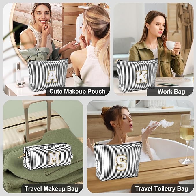 YOOLIFE Cute Makeup Bag for Women, Personalized Women Gifts Makeup Pouch for Girlfriend Bridesmaid Wife | Cosmetic Travel Toiletry Bag for Her Mom | Birthday Gift Idea for Friend Female Sister Black N