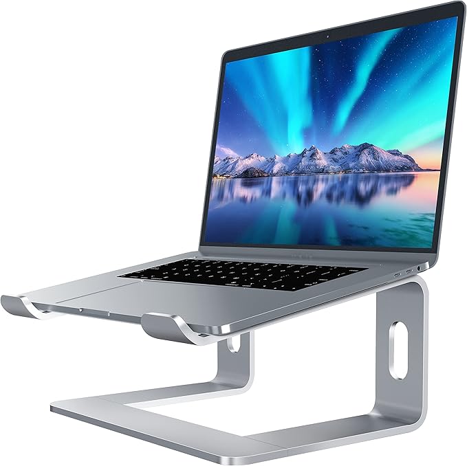 SOUNDANCE Laptop Stand, Aluminum Computer Riser, Ergonomic Laptops Elevator for Desk, Metal Holder Compatible with 10 to 15.6 Inches Notebook Computer, Silver