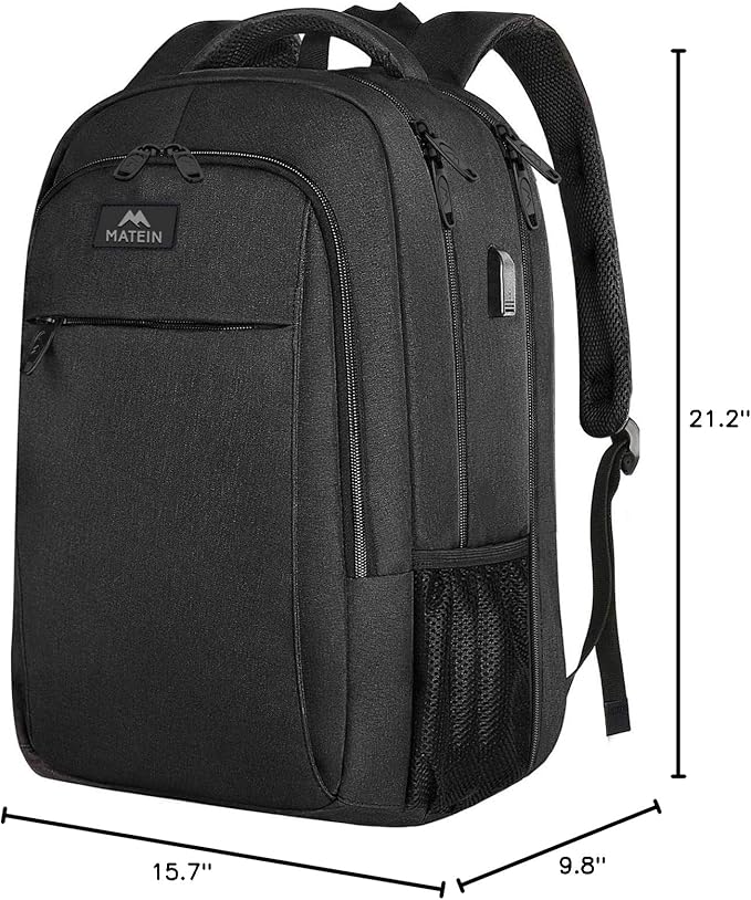 MATEIN Extra Large Travel Backpack, TSA Friendly 18.4 Inch Laptop Backpack with USB Charging Port, Anti Theft Flight Approved Business Work College Computer Big Bag for Women Men, Black