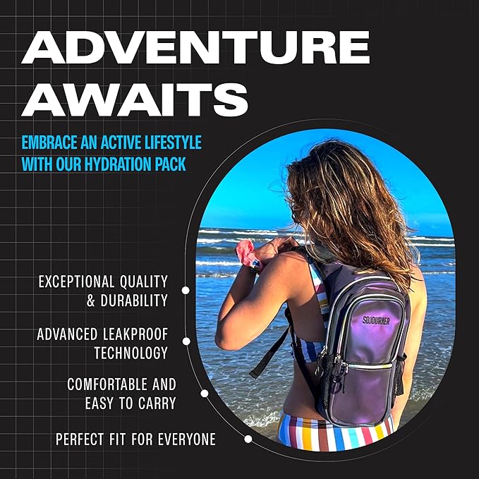 Sojourner Hydration Pack, Hydration Backpack - Water Backpack with 2l Hydration Bladder, Festival Essential - Rave Hydration Pack Hydropack Hydro for Hiking, Running, Biking, Festival Gear