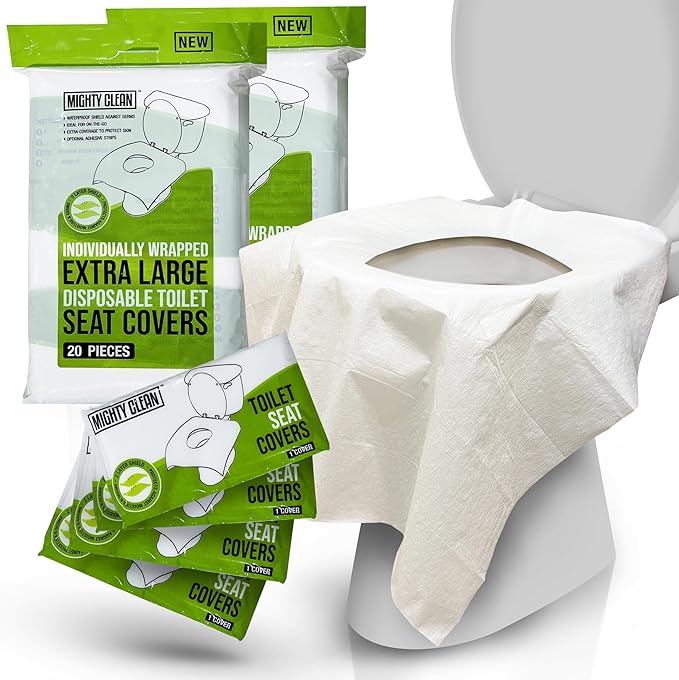 XL Disposable Toilet Seat Covers by Mighty Clean｜100% Waterproof ｜Individually Wrapped, Extra Wide Covers for Adults and Kids｜40 Count
