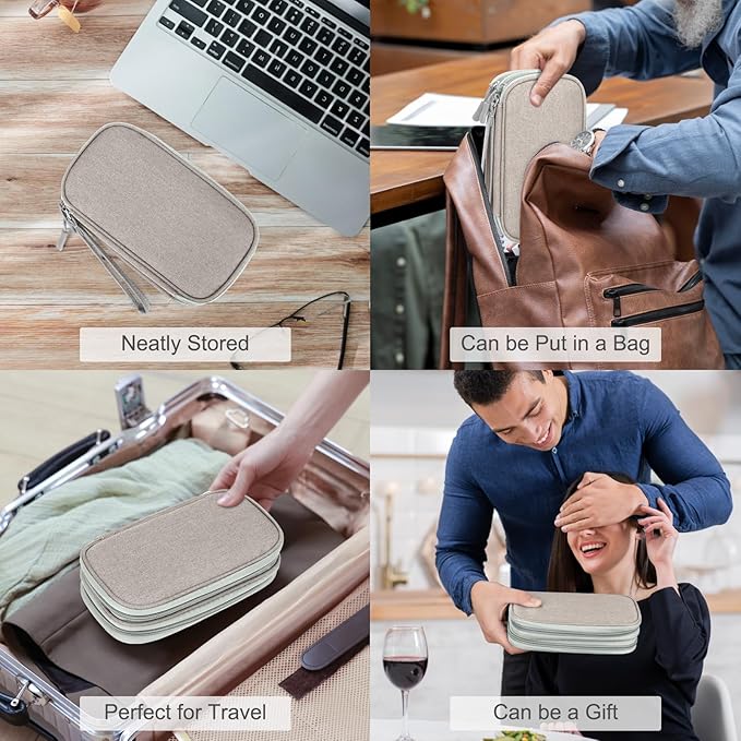 FYY Electronic Organizer, Travel Cable Organizer Bag Pouch Electronic Accessories Carry Case Portable Waterproof Double Layers All-in-One Storage Bag for Cable, Cord, Charger, Phone, Earphone Khaki