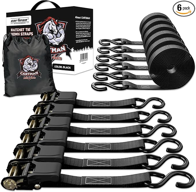 Cartman 1" x 15' Ratchet Tie Down up to 1500lbs 6pk in Carry Bag, Cargo Straps