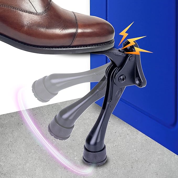 One Touch Kickdown Door Stopper, Door Holder, Heavy Duty Door Stops, Bottom of Door, Height-Adjustable Rubber Tips by HASHI (Black 4 inch x 1pack)