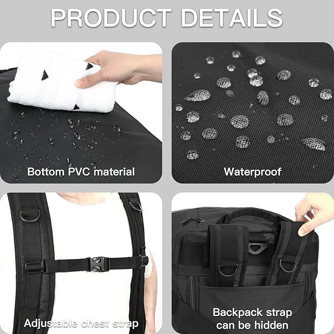 TUGUAN Extra Large Travel Duffle Bag Backpack for Men with Adjustable Dividers 120L Big Weekend Overnight Bag with ID Pocket Shoulder Strap Heavy Duty Sports Duffel Bags for Camping Gym, Black
