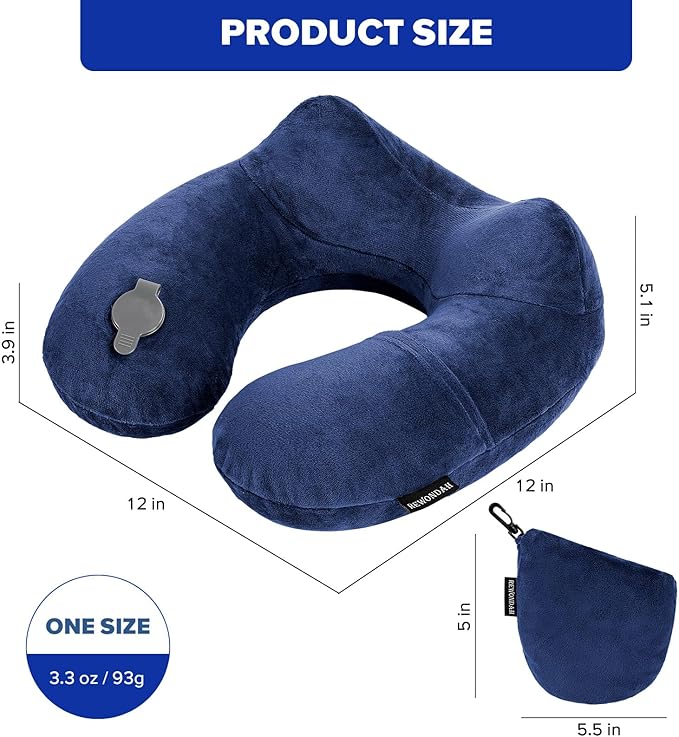 Rewondah Inflatable Travel Pillow for Sleeping Airplane - Inflatable Neck Pillow for Traveling on Plane with Washable Cover, Blow up Neck Travel Pillow for Airplanes, Cars - Portable and Comfortable