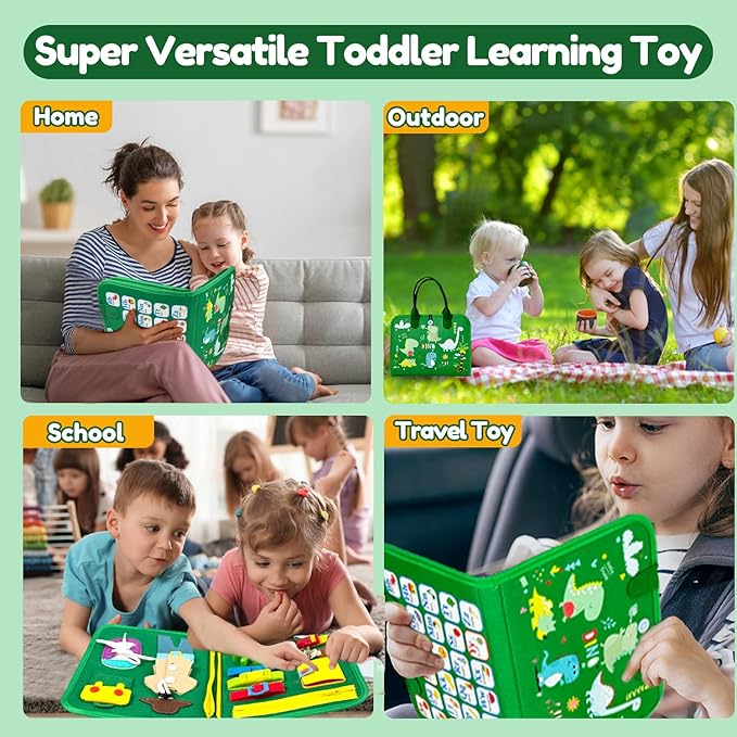 Qizfun Busy Board Book Montessori Toys for 1 2 3 4 Year Old, Boy Girl Birthday Gifts, Educational Sensory Learning Toys for Toddlers 1-3, Car Airplane Travel Activities Toys for Kids Ages 2-4 Year Old