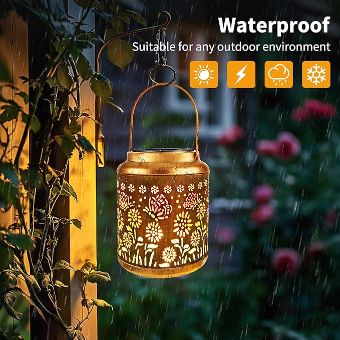 Brizled Butterfly Solar Lantern Lights with Colorful Projection, Christmas Birthday Gifts for Women Mom Grandma, Multicolor Hanging Lights Outdoor Waterproof, Solar Lantern Lights for Garden Patio