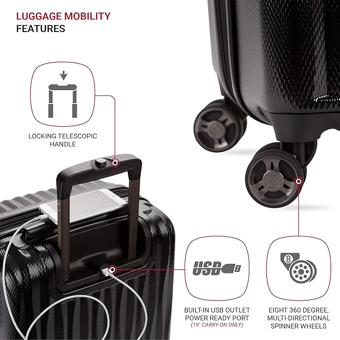 SwissGear 7272 Energie Expandable Hardside Trunk Luggage with Spinner Wheels and TSA Lock, Black, 2-Piece Trunk Set (19/29)