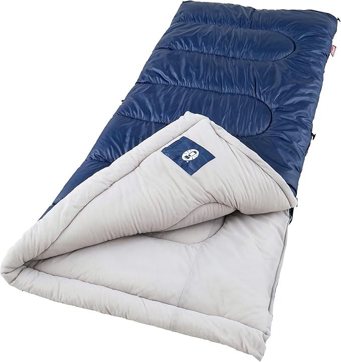 Coleman Brazos 20/30°F Adult Cool-Weather Sleeping Bag with No-Snag Zipper & Stuff Sack, Machine Washable, Great for Camping, Traveling, Guests, & More