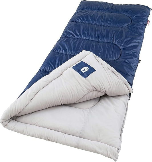 Coleman Brazos 20/30°F Adult Cool-Weather Sleeping Bag with No-Snag Zipper & Stuff Sack, Machine Washable, Great for Camping, Traveling, Guests, & More