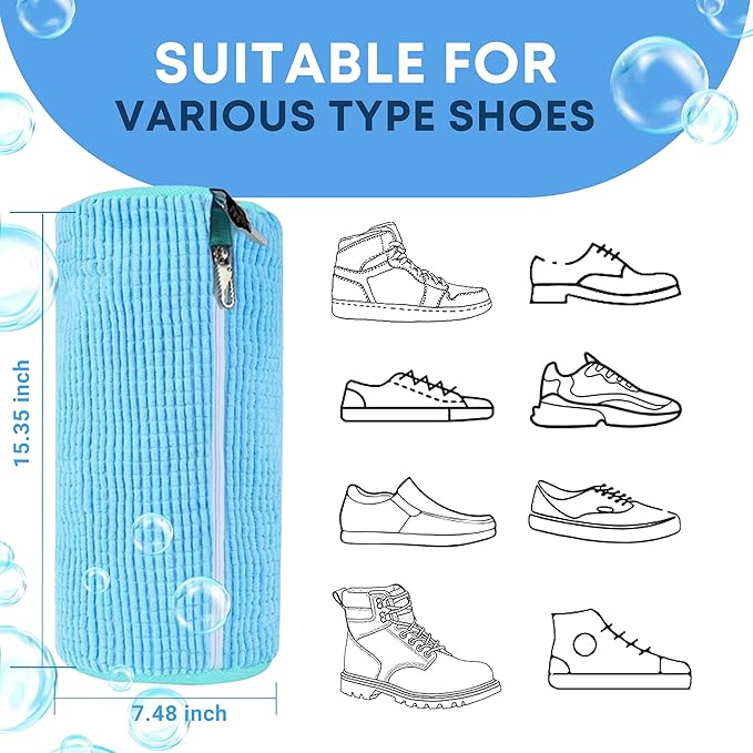 EPSCY Shoe Washing Machine Bag 2 Pack - Reusable Deep Clean Sneaker Bags - Fits All Shoe Sizes & Types, Self-Locking Zipper, Protects Machine (Blue)