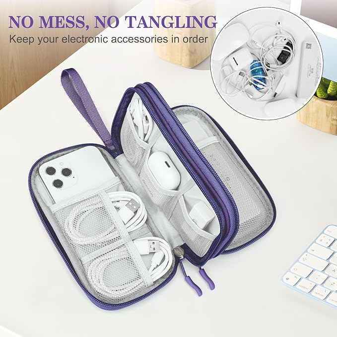 FYY Electronic Organizer, Travel Cable Organizer Bag Pouch Electronic Accessories Carry Case Portable Waterproof Double Layers All-in-One Storage Bag for Cable, Cord, Charger, Phone, Earphone Purple