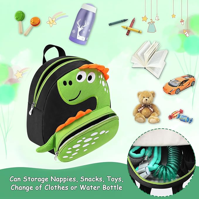 Accmor Toddler Harness Backpack Leash, Cute Dinosaur Kids Backpacks with Anti Lost Wrist Link, Mini Child Backpack Wristband Tether Strap and Protection Leashes for Baby Boys Girls Aged 1-3 Years