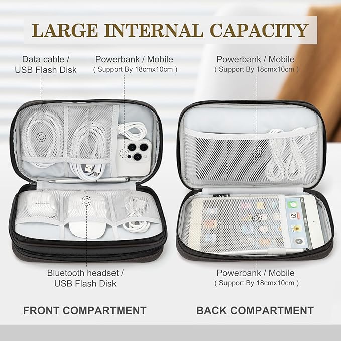FYY Electronic Organizer, Large Travel Cable Organizer Bag Pouch Electronic Accessories Carry Case Portable Waterproof Double Layers All-in-One Storage Bag for Cable, Cord, Charger, Phone, Coffee