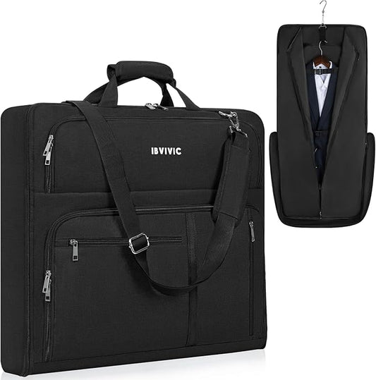 Garment Bags for Travel, 41'' Water-Resistant Carry On Garment Bag for Hanging Clothes, Large Suit Travel Bag Convertible Travel Garment Bag for Shirts, Dresses, Coats (Black)