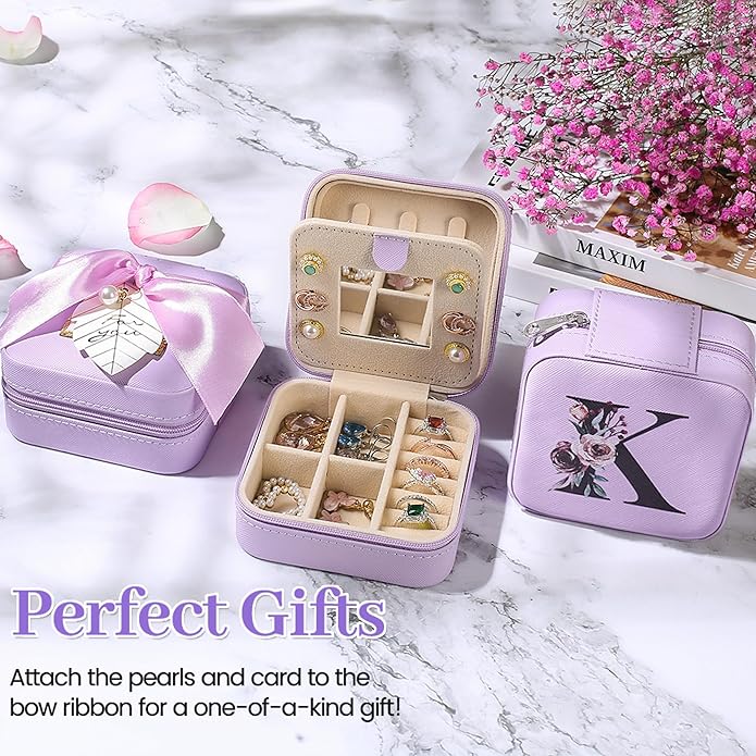 AYGXU Travel Jewelry Box for Women and Girls - Small Case With Initial A-Z - Teacher Gifts