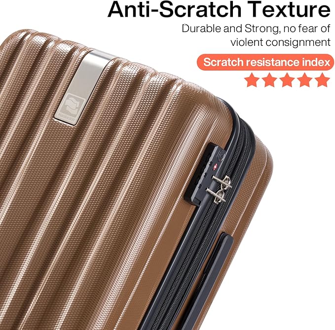 Hanke 20 Inch Carry On Luggage 22x14x9 Airline Approved Lightweight PC Hard Shell Suitcases with Wheels Travel Luggage Rolling Suitcase Travel Luggage Bag Christmas Gifts for Birthday （Brown）