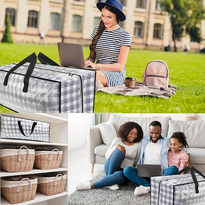 Clear Storage Bags with Zipper, 2 Pack Large Moving Bags Heavy Duty Extra Large, Plastic Storage Totes for Clothes, College dorm Packing Bag with Strong Handles