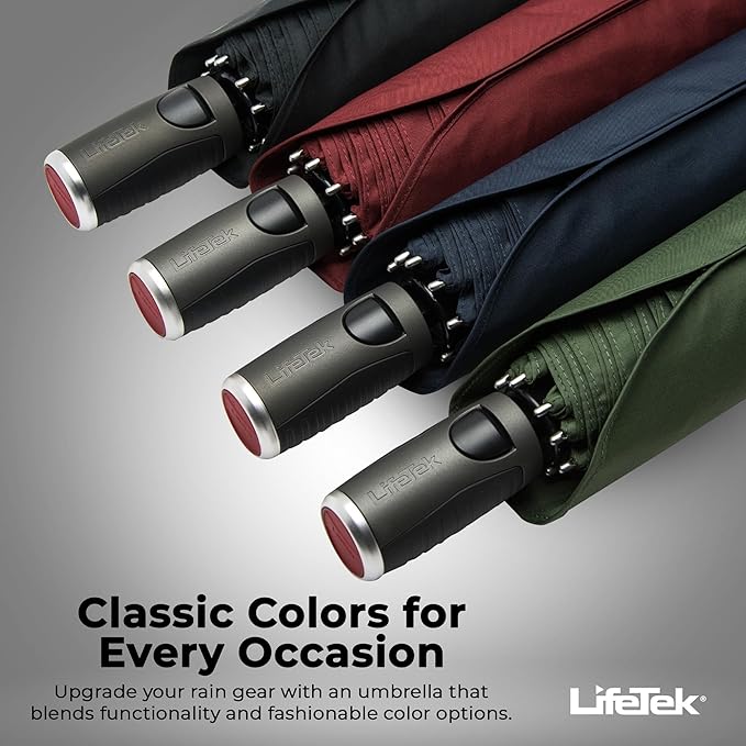 LifeTek Premium Travel Umbrella - Windproof & Compact for Men & Women, Automatic Open Close, Fits in Purse Laptop Bag or Backpack, Strong Frame for Heavy Rain & Sun UV Protection