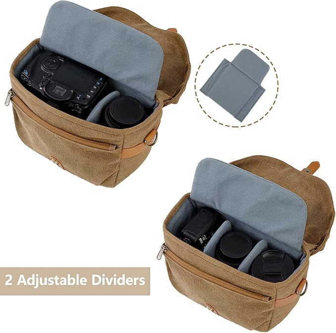 BAGSMART Camera Bag, SLR DSLR Canvas Crossbody Camera Case, Compact Camera Shoulder Bag with Rain Cover for Women and Men, Khaki