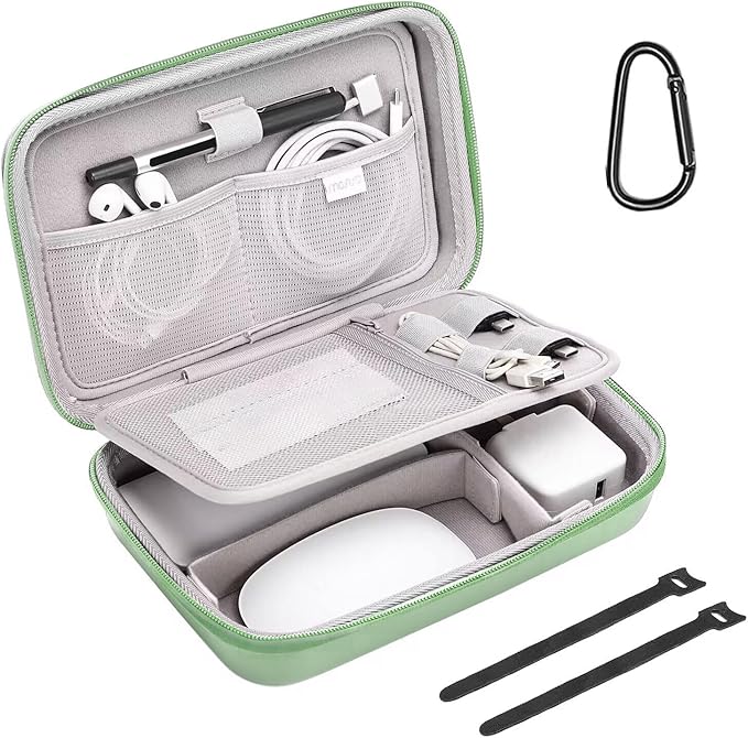 MOSISO Electronic Organizer Travel Case Compatible with MacBook Power Adapter, Compatible with Magic Mouse & Pencil, SD Card, USB Flash Disk with 4 Modular Insert & 2 Cable Tie & Snap Hook, Green