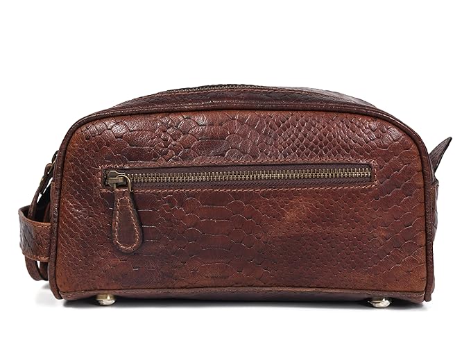 10" Premium Leather Toiletry Travel Pouch With Waterproof Lining | King-Size Handcrafted Vintage Dopp - Kit Gift for Father's Day By Aaron Leather Goods